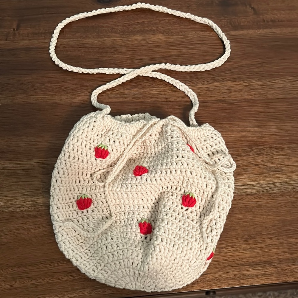 Handmade strawberry knitted purse
